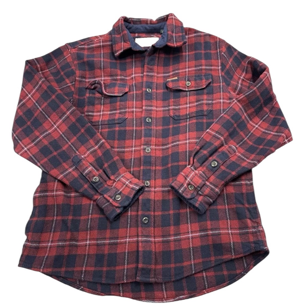 Orvis Flannel Shirt Jacket Mens Medium Red Blue Plaid Outdoor